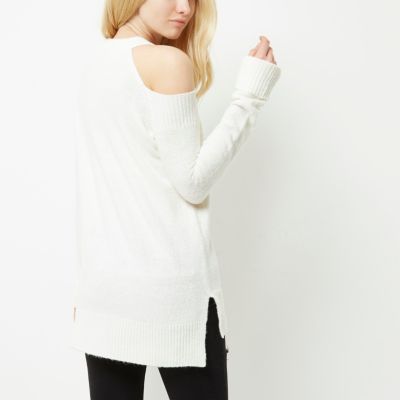 Cream cold shoulder knit jumper